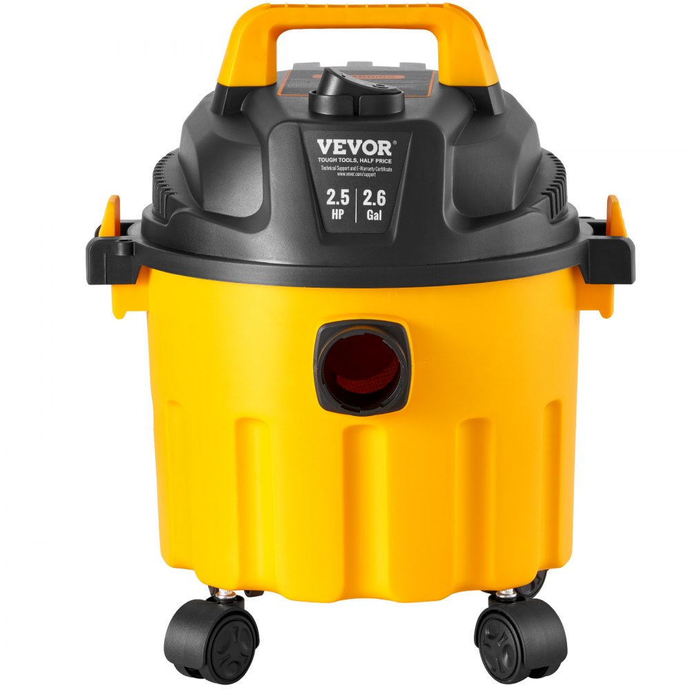 VEVOR Wet/Dry Vacuum Cleaner, 10 l, 2 HP Peak Power, Efficient Suction and Blowing Performance with Nozzle, Wheels, Portable Workshop Vacuum Cleaner with Attachments, Lightweight Workshop Vacuum Cleaner, Ideal for Carpets, Dirt, Pet Hair, Yellow