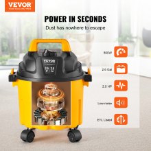 VEVOR Aspirador en Seco y Húmedo Aspiradora Portátil 10L Máximo 2,5 HP, Amarillo