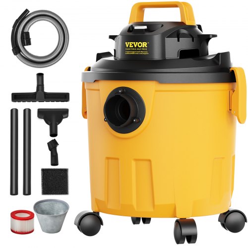 VEVOR Aspiradora en Seco y Húmedo 18 L Aspiradora Portátil Liviana para Taller en Seco y Húmedo 6 HP Soplado Eficiente con Boquilla, Ruedas, para Alfombras, Escombros, Pelo de Mascotas, Naranja
