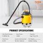 VEVOR Aspiradora en Seco y Húmedo 18 L Aspiradora Portátil Liviana para Taller en Seco y Húmedo 6 HP Soplado Eficiente con Boquilla, Ruedas, para Alfombras, Escombros, Pelo de Mascotas, Naranja