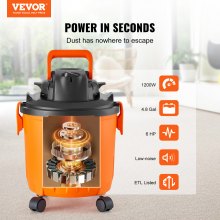 VEVOR Aspirador en Seco y Húmedo Aspiradora Portátil 18 L Máximo 6 HP, Naranja