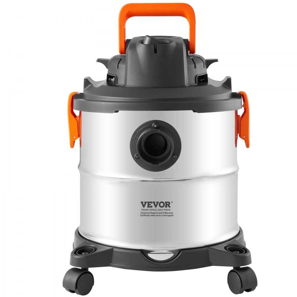 Aspiradora de taller VEVOR para seco y húmedo, 20 l, 6 HP pico, de acero inoxidable, con succión y soplador eficientes, boquilla, ruedas, aspiradora de taller portátil con accesorios, para alfombras, escombros, pelo de mascotas, color plateado y negro