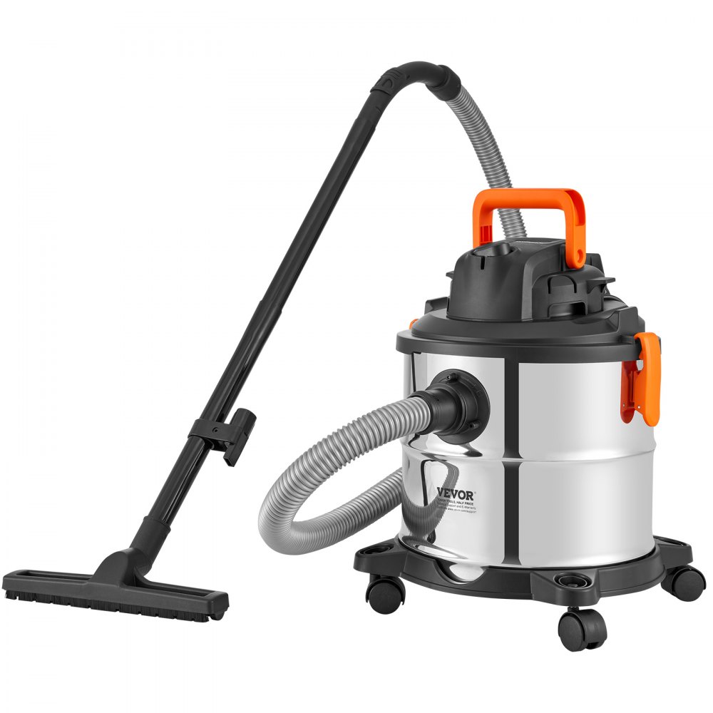 Aspiradora de taller VEVOR para seco y húmedo, 20 l, 6 HP pico, de acero inoxidable, con succión y soplador eficientes, boquilla, ruedas, aspiradora de taller portátil con accesorios, para alfombras, escombros, pelo de mascotas, color plateado y negro