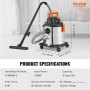 Aspiradora de taller VEVOR para seco y húmedo, 20 l, 6 HP pico, de acero inoxidable, con succión y soplador eficientes, boquilla, ruedas, aspiradora de taller portátil con accesorios, para alfombras, escombros, pelo de mascotas, color plateado y negro