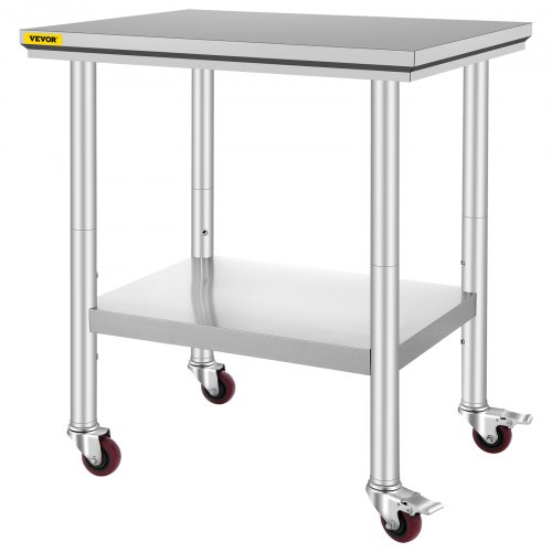 VEVOR Mesa de Preparación de Comida de Acero Inoxidable 76 x 60 x 80 cm Tabla de Cocina Profesional Capacidad de Carga 661 lbs Tabla de Trabajo de Cocina de Catering 4 Ruedas para Restaurante Escuela