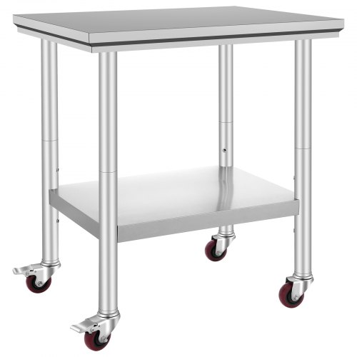 VEVOR Mesa de Preparación de Comida de Acero Inoxidable 76 x 60 x 80 cm Tabla de Cocina Profesional Capacidad de Carga 661 lbs Tabla de Trabajo de Cocina de Catering 4 Ruedas para Restaurante Escuela