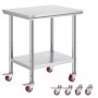 Mesa de trabajo de acero inoxidable VEVOR con estante ajustable y ruedas giratorias rojas