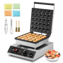 VEVOR Mini máquina para hacer panqueques holandesa, 25 piezas, 43 mm de diámetro, máquina para hacer dorayaki, parrilla eléctrica comercial para poffertjes de 1700 W, acero inoxidable antiadherente, control de temperatura y tiempo, para cocina casera y restaurante