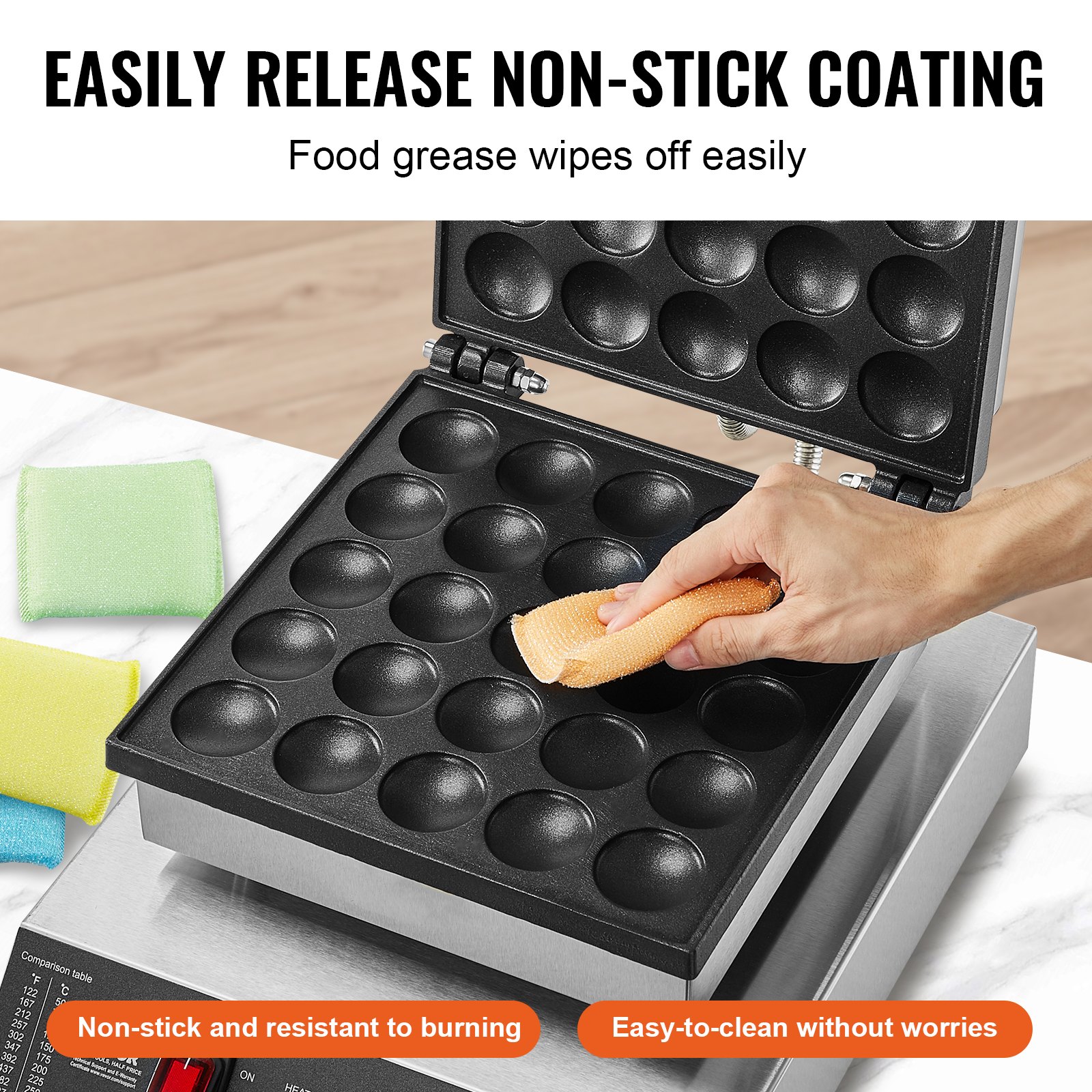 VEVOR Mini máquina para hacer panqueques holandesa, 25 piezas, 43 mm de diámetro, máquina para hacer dorayaki, parrilla eléctrica comercial para poffertjes de 1700 W, acero inoxidable antiadherente, control de temperatura y tiempo, para cocina casera y restaurante