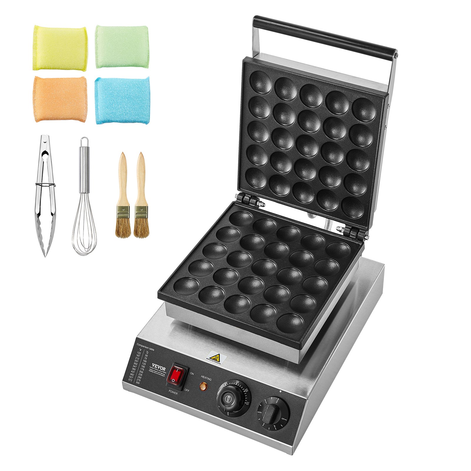 VEVOR Mini máquina para hacer panqueques holandesa, 25 piezas, 43 mm de diámetro, máquina para hacer dorayaki, parrilla eléctrica comercial para poffertjes de 1700 W, acero inoxidable antiadherente, control de temperatura y tiempo, para cocina casera y restaurante