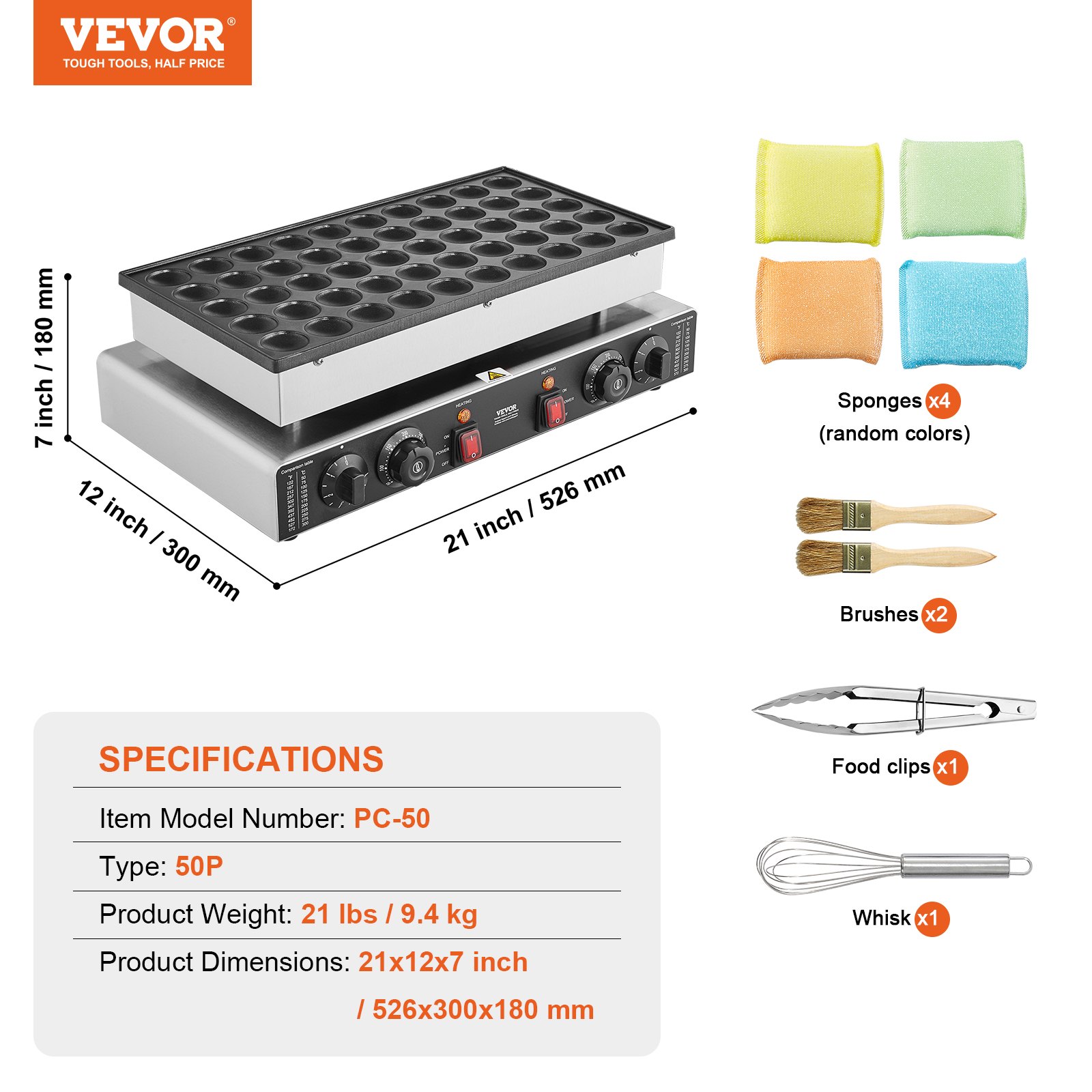 VEVOR Mini máquina para hacer panqueques holandesa, 50 piezas, 43 mm de diámetro, máquina para hacer dorayaki, parrilla eléctrica comercial para poffertjes de 1700 W, acero inoxidable antiadherente, control dual de temperatura y tiempo, para cocina casera y restaurante