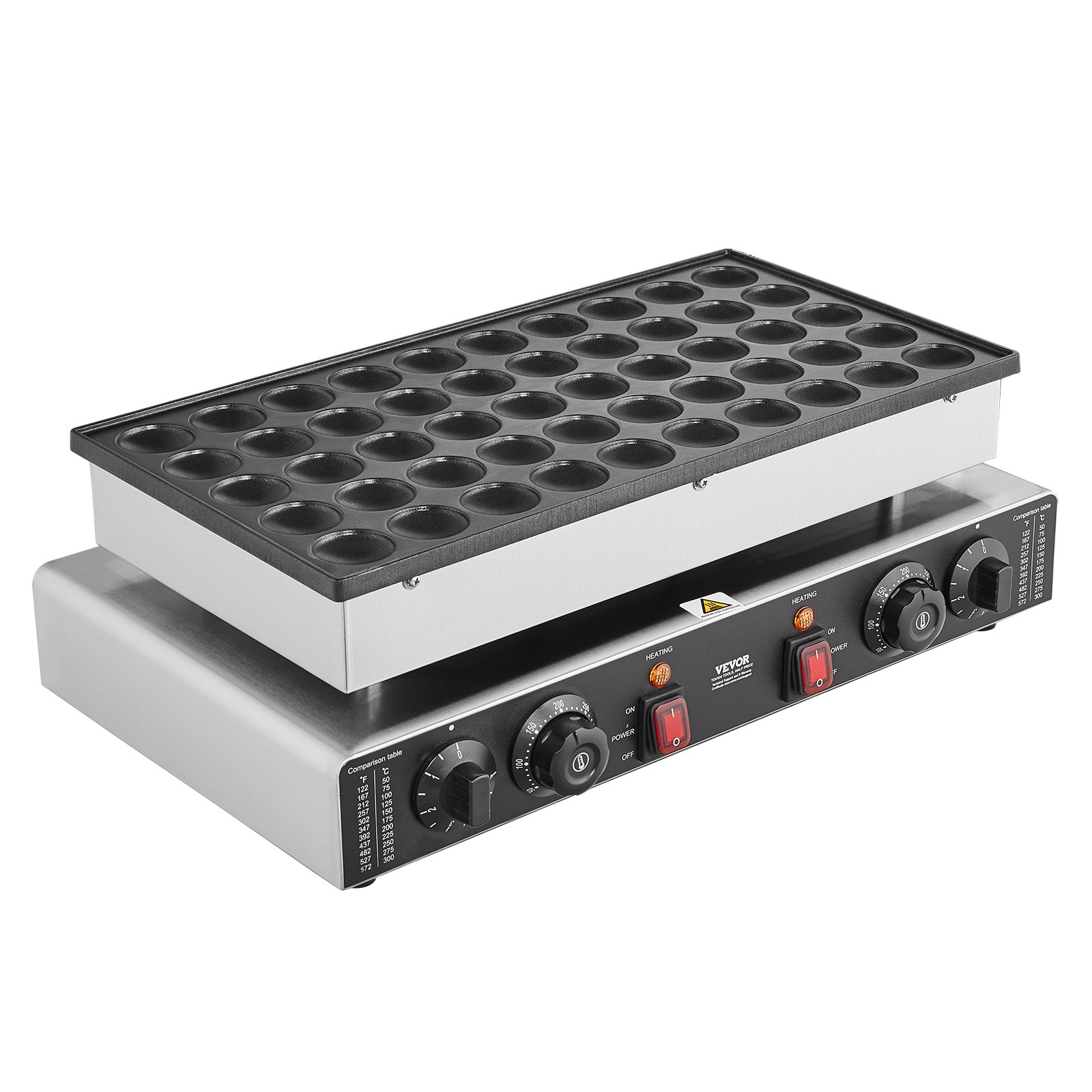 VEVOR Mini máquina para hacer panqueques holandesa, 50 piezas, 43 mm de diámetro, máquina para hacer dorayaki, parrilla eléctrica comercial para poffertjes de 1700 W, acero inoxidable antiadherente, control dual de temperatura y tiempo, para cocina casera y restaurante