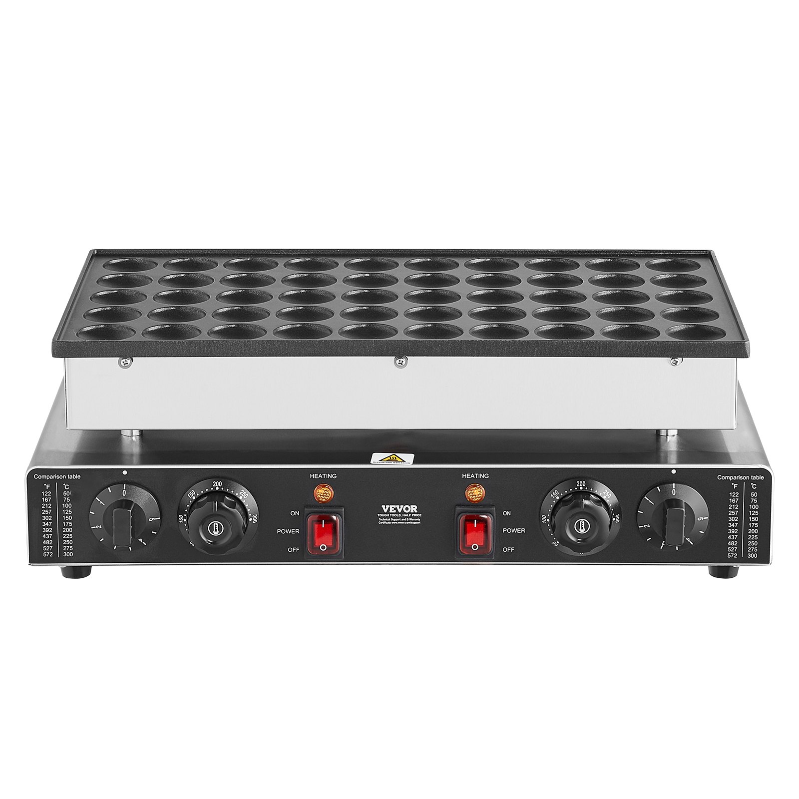 VEVOR Mini máquina para hacer panqueques holandesa, 50 piezas, 43 mm de diámetro, máquina para hacer dorayaki, parrilla eléctrica comercial para poffertjes de 1700 W, acero inoxidable antiadherente, control dual de temperatura y tiempo, para cocina casera y restaurante