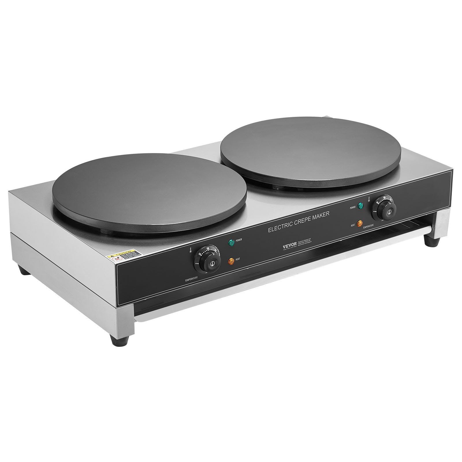 VEVOR Máquina de Crepes Comercial de Doble Cabezal de Placa Plana 6000 W, Antiadherente, Acero Inoxidable, Estufa Circular de Escritorio Panqueques y Cereales, Control Temperatura, (Sin Enchufe)