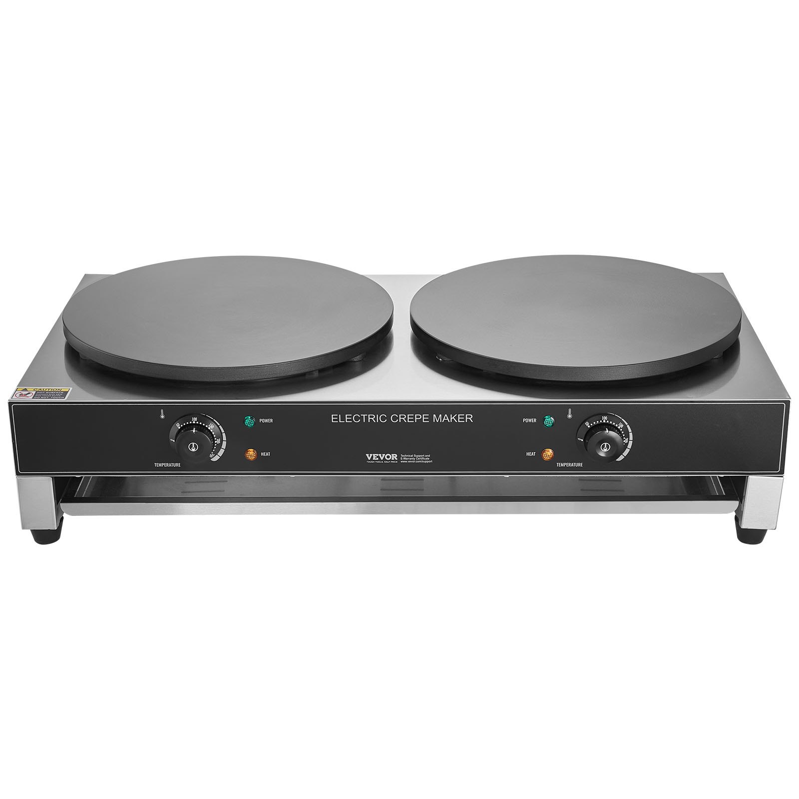 VEVOR Máquina de Crepes Comercial de Doble Cabezal de Placa Plana 6000 W, Antiadherente, Acero Inoxidable, Estufa Circular de Escritorio Panqueques y Cereales, Control Temperatura, (Sin Enchufe)