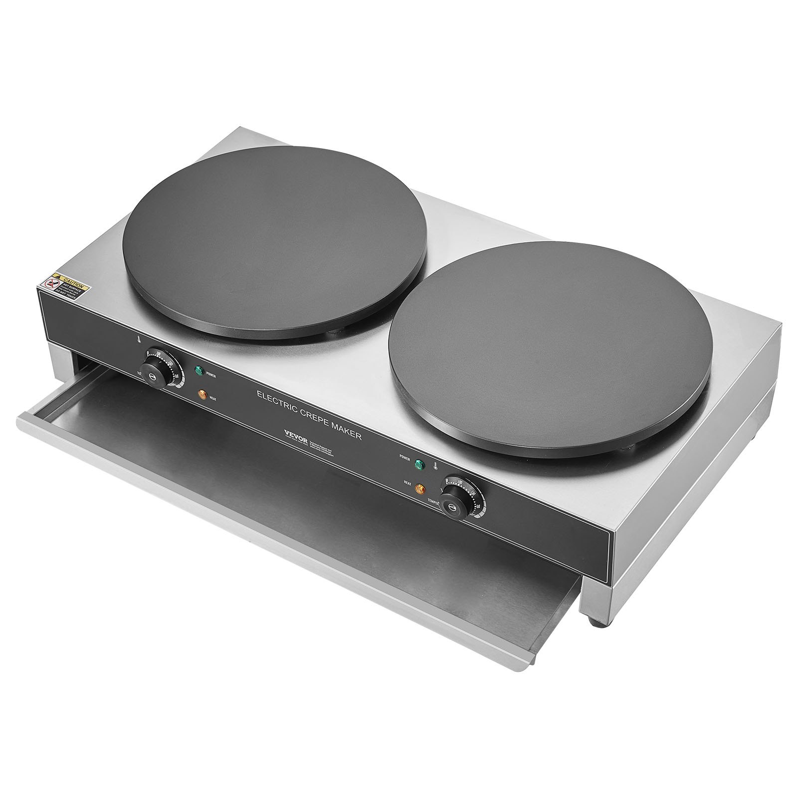 VEVOR Máquina de Crepes Comercial de Doble Cabezal de Placa Plana 6000 W, Antiadherente, Acero Inoxidable, Estufa Circular de Escritorio Panqueques y Cereales, Control Temperatura, (Sin Enchufe)