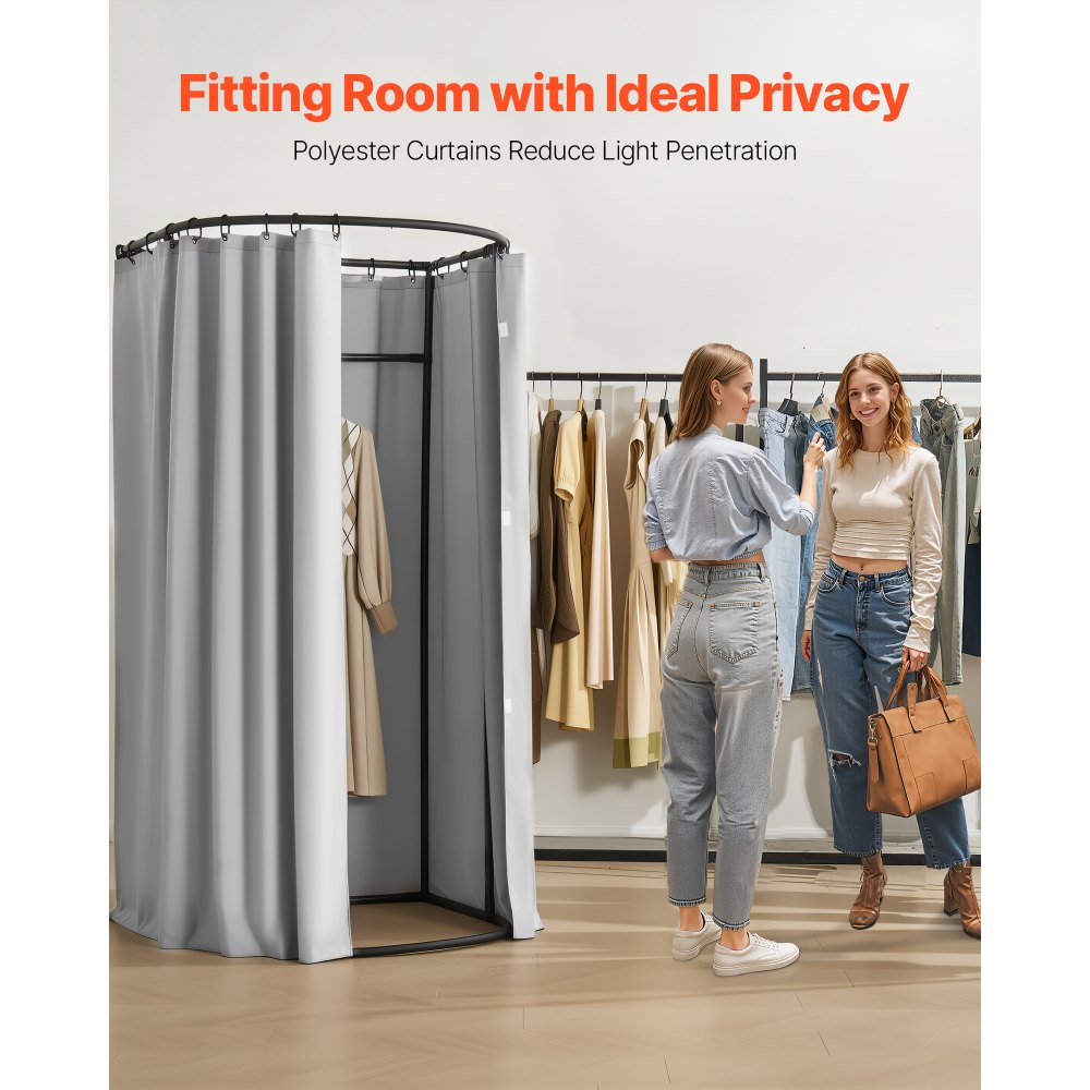 VEVOR Fitting Room, Dressing Room with Thick Polyester Curtains, Privacy Space with Shading Curtain and a Hook, for Boutique, Mall, Tailor's Store & Outdoor 100 x 95 x 200 cm (Black and Gray-White)