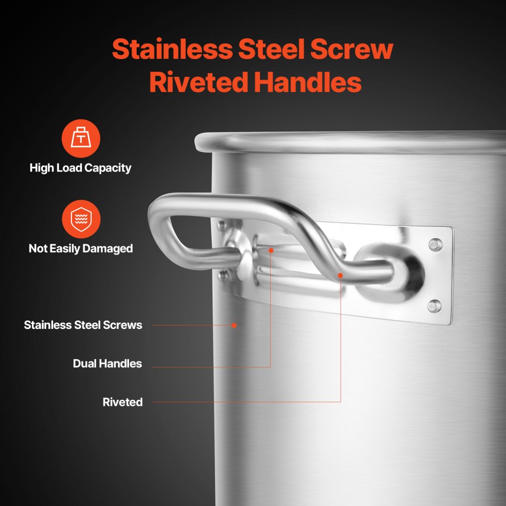 VEVOR Olla Grande de Acero Inoxidable 94,6 L, Olla para Salsa con Canasta, Tapa y Asa, Olla Comercial Resistente, Tratamiento de Lijado, para Eventos de Grupos Grandes, Color Plateado, 500 x 495 mm