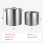 VEVOR Olla Grande de Acero Inoxidable 94,6 L, Olla para Salsa con Canasta, Tapa y Asa, Olla Comercial Resistente, Tratamiento de Lijado, para Eventos de Grupos Grandes, Color Plateado, 500 x 495 mm