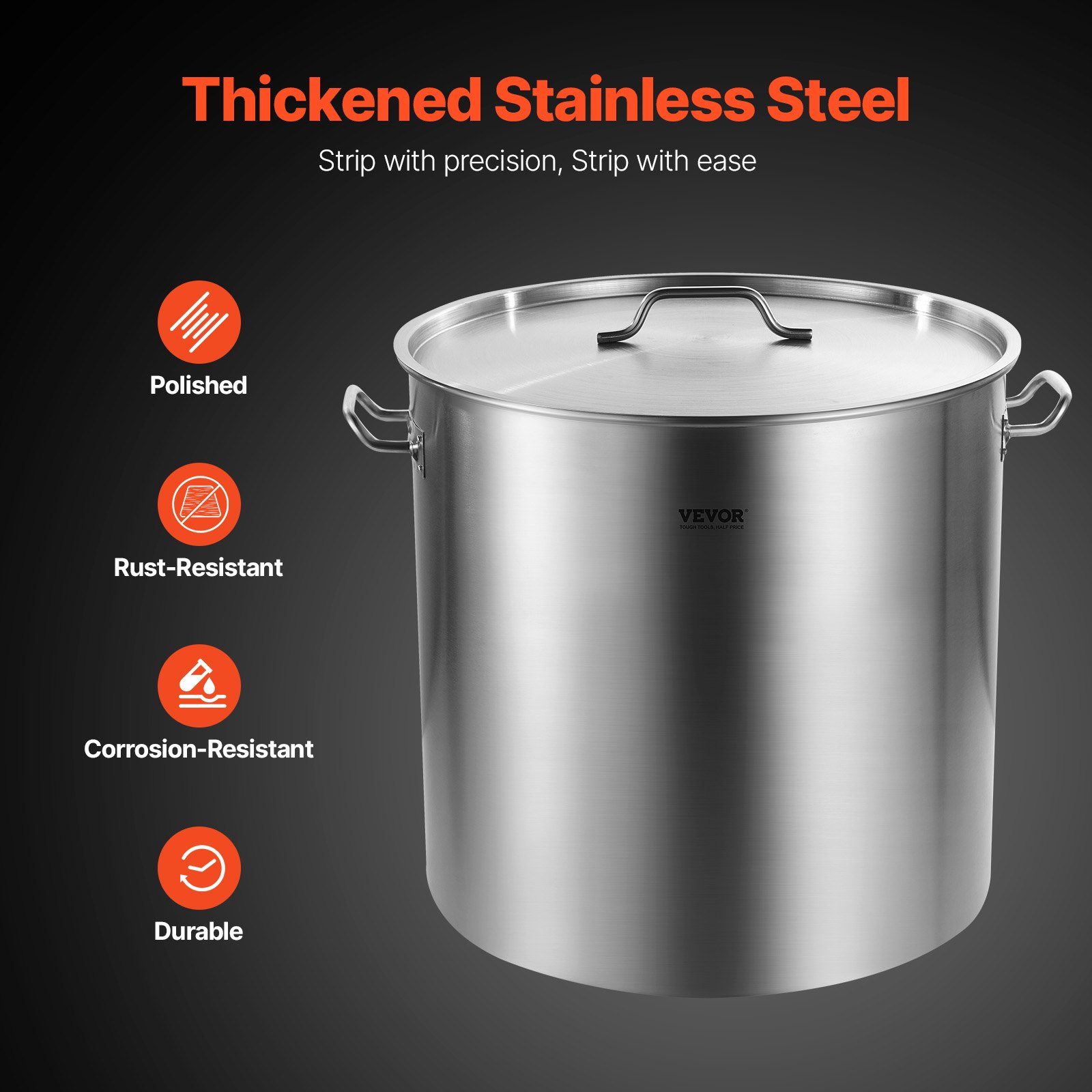 VEVOR Olla Grande de Acero Inoxidable 94,6 L, Olla para Salsa con Canasta, Tapa y Asa, Olla Comercial Resistente, Tratamiento de Lijado, para Eventos de Grupos Grandes, Color Plateado, 500 x 495 mm