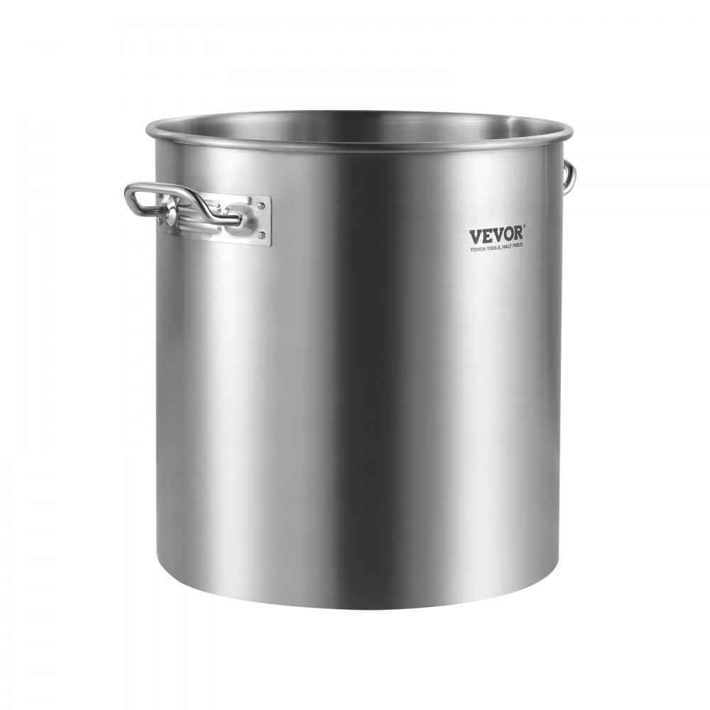 VEVOR Olla de Acero Inoxidable, Ollas para Cocinar 22,7 L, Olla para Salsa con Tapa y Asa, Olla Comercial Resistente, Tratamiento de Lijado, para Cocinar al Vapor, Hervir o Freír, Plata, 300 x 330 mm