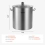 VEVOR Olla de Acero Inoxidable 22,7 L para Cocinar Salsa con Tapa 300 x 330 mm