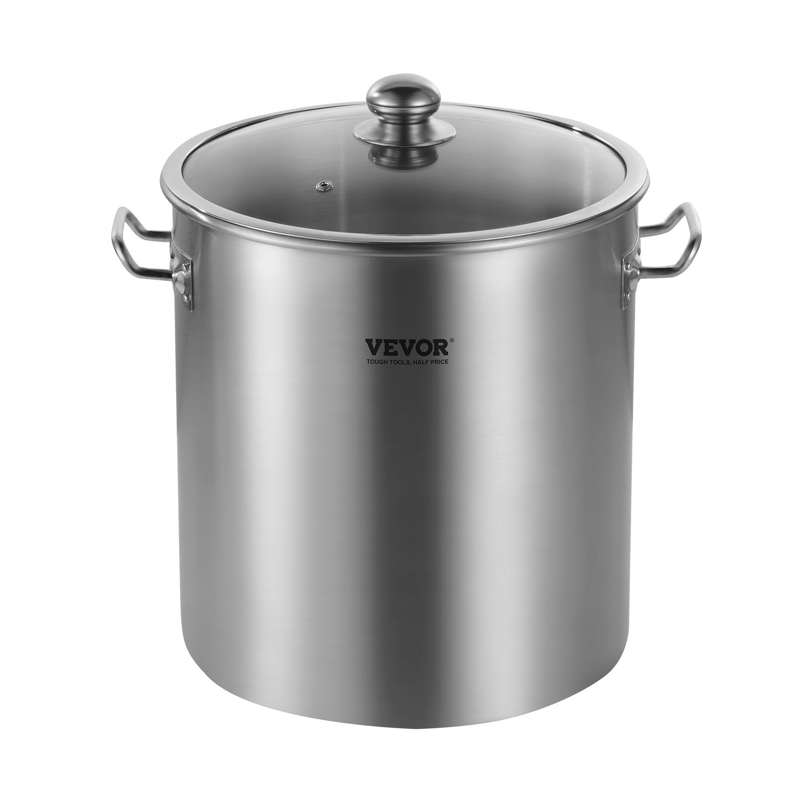 VEVOR Olla de Acero Inoxidable, Ollas para Cocinar 22,7 L, Olla para Salsa con Tapa y Asa, Olla Comercial Resistente, Tratamiento de Lijado, para Cocinar al Vapor, Hervir o Freír, Plata, 300 x 330 mm