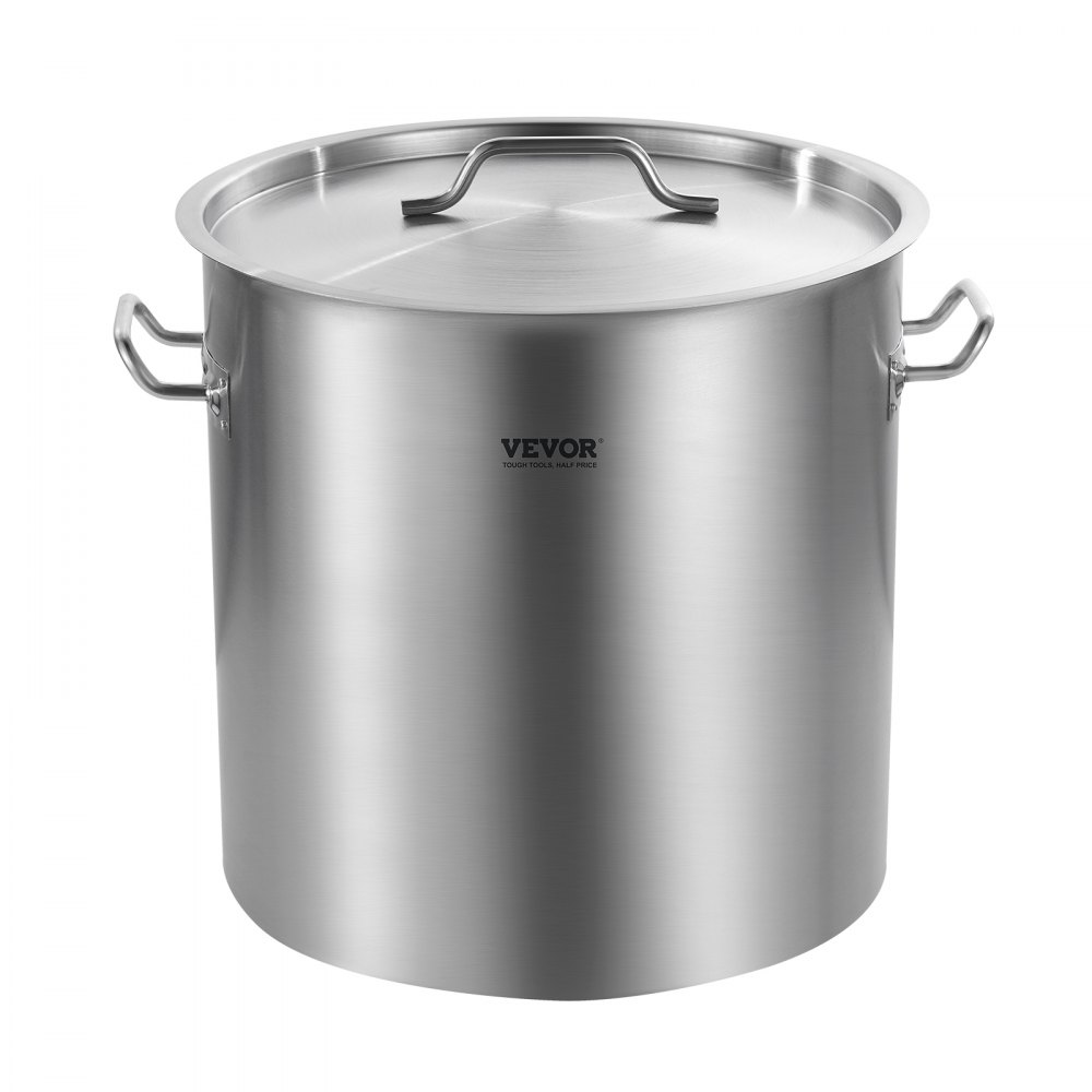 VEVOR Olla Grande de Acero Inoxidable de 50,1 L, Olla para Salsa con Tapa y Asa, Olla Comercial Resistente, Tratamiento de Lijado, para Eventos de Grupos Grandes, Color Plateado, 395 x 405 mm
