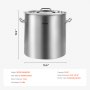 VEVOR Olla de Acero Inoxidable 50,1 L para Cocinar Salsa con Tapa 395 x 405 mm