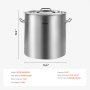 VEVOR Olla Grande de Acero Inoxidable de 50,1 L, Olla para Salsa con Tapa y Asa, Olla Comercial Resistente, Tratamiento de Lijado, para Eventos de Grupos Grandes, Color Plateado, 395 x 405 mm