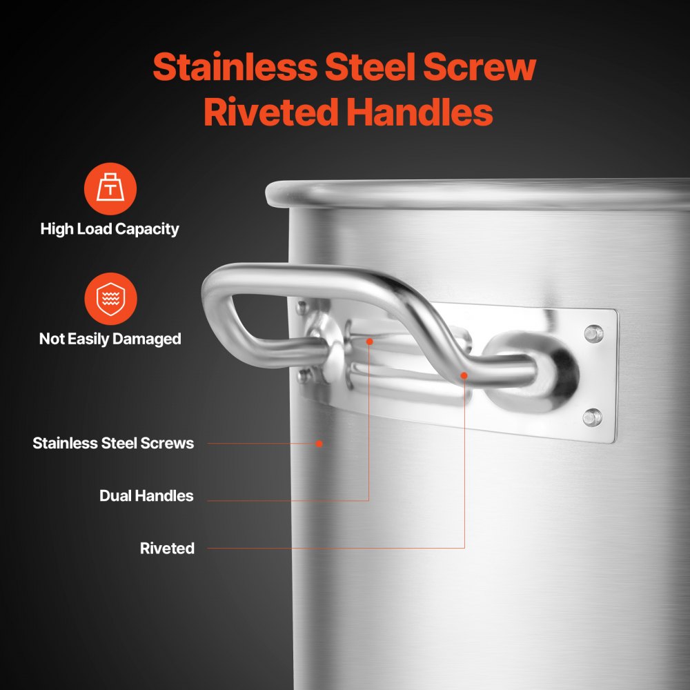 VEVOR Olla Grande de Acero Inoxidable de 60,5 L, Olla para Salsa con Canasta, Tapa y Asa, Olla Comercial Resistente, Tratamiento de Lijado, para Eventos de Grupos Grandes, Plateado, 400 x 450 mm