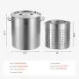 VEVOR Olla Grande de Acero Inoxidable de 60,5 L, Olla para Salsa con Canasta, Tapa y Asa, Olla Comercial Resistente, Tratamiento de Lijado, para Eventos de Grupos Grandes, Plateado, 400 x 450 mm