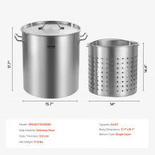 VEVOR Olla de Acero Inoxidable 60,5 L para Cocinar Salsas con Tapa 400 x 450 mm