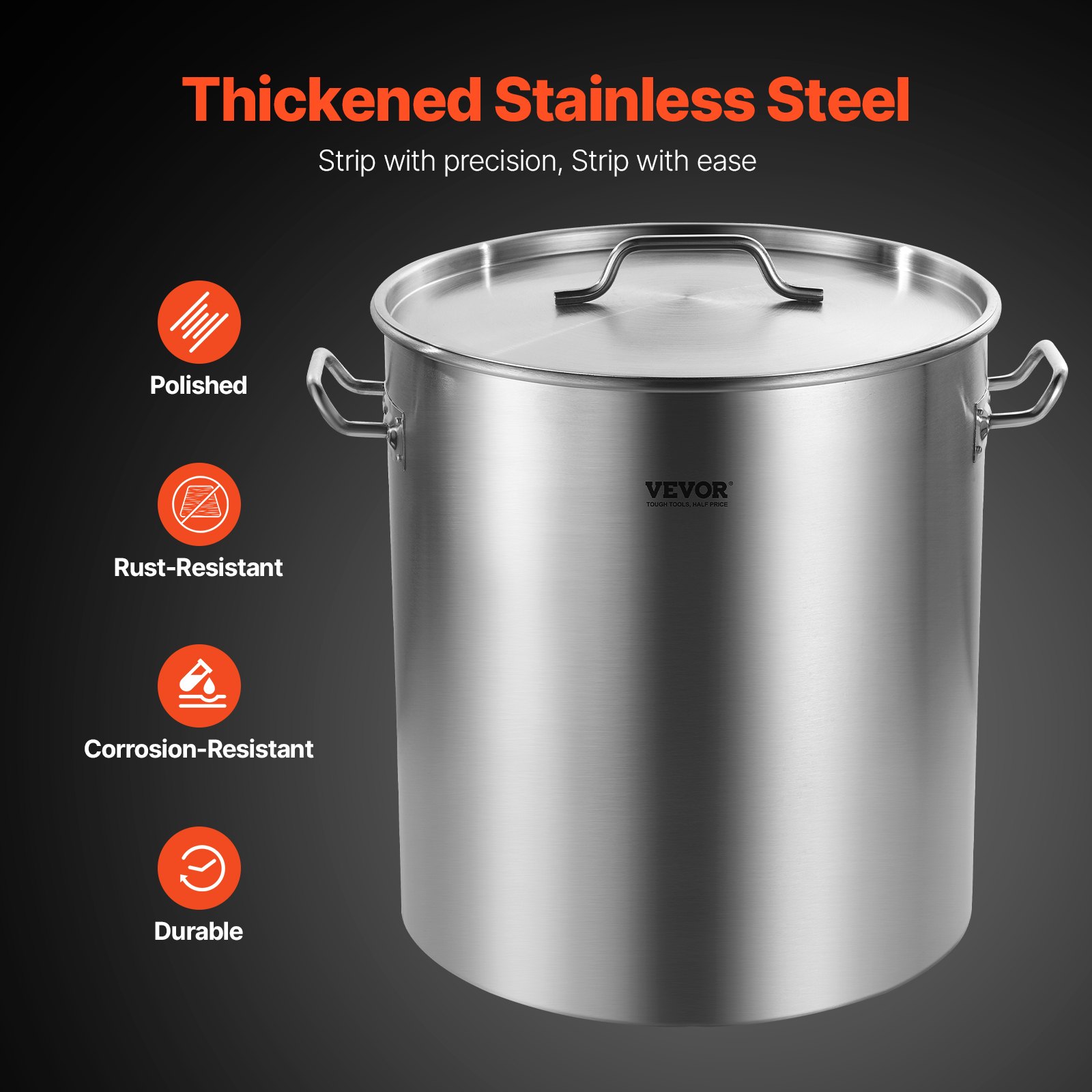 VEVOR Olla Grande de Acero Inoxidable de 60,5 L, Olla para Salsa con Canasta, Tapa y Asa, Olla Comercial Resistente, Tratamiento de Lijado, para Eventos de Grupos Grandes, Plateado, 400 x 450 mm