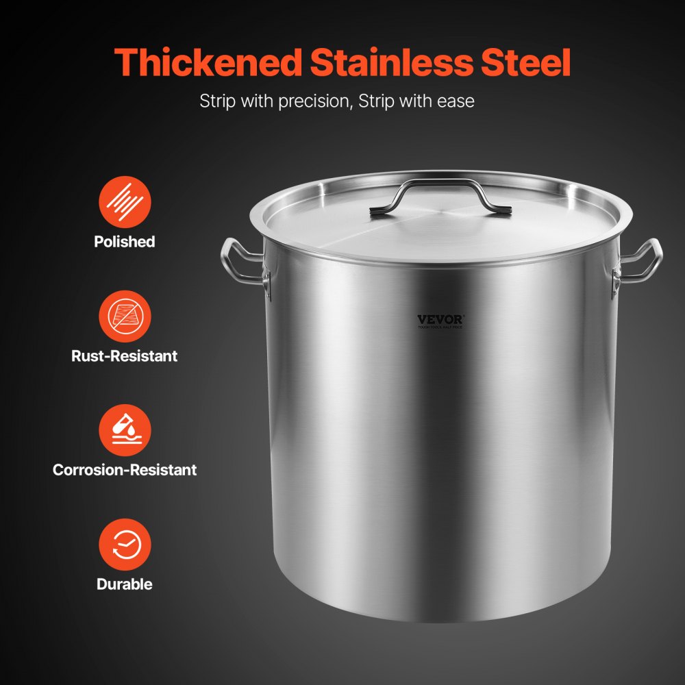 VEVOR Olla Grande de Acero Inoxidable de 79,5 L, Olla para Salsa con Canasta, Tapa y Asa, Olla Comercial Resistente, Tratamiento de Lijado, para Eventos de Grupos Grandes, Plata, 450 x 485 mm