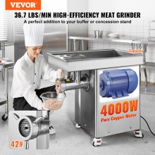 VEVOR Picadora de Carne Eléctrica 16,6 kg/min 930 x 598 x 885 mm 42# 4000 W