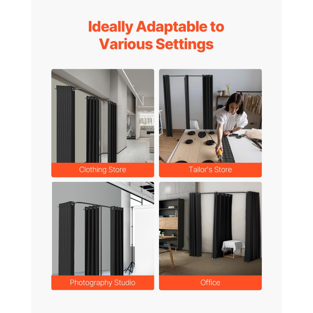 VEVOR Fitting Room, Portable Changing Room with Thick Polyester Curtains, Double Dressing Rooms with Partition Curtains, for Boutique, Mall, Studio, Tailor's Store & Office 200 x 100 x 200 cm (Black)