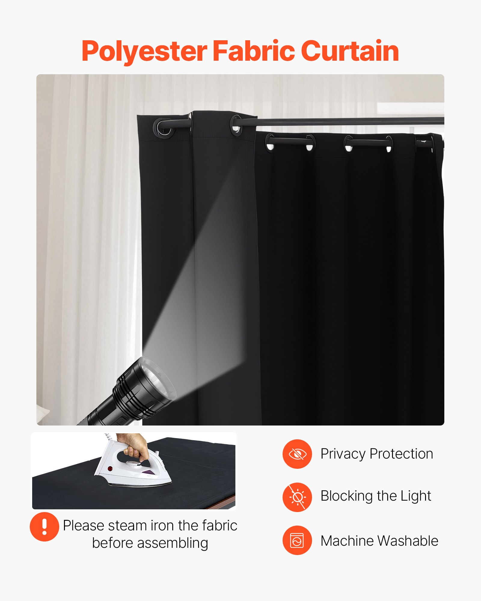 VEVOR Probador Portátil con Cortinas Gruesas de Poliéster, Vestidores Dobles con Cortinas Divisorias, para Boutiques, Centros Comerciales, Estudios, Sastrerías y Oficinas, 200 x 90 x 200 cm, Negro