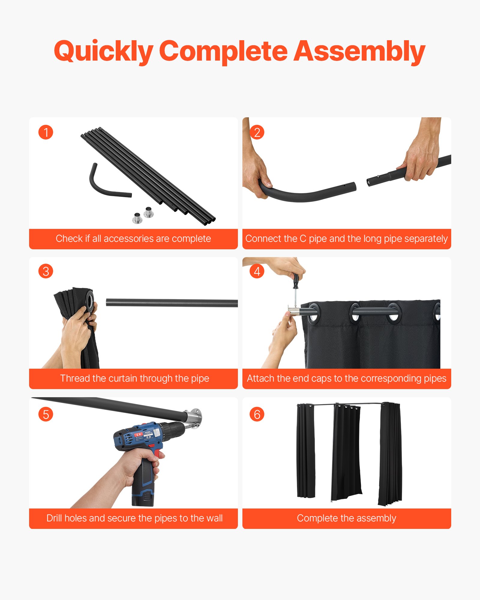 VEVOR Fitting Room, Portable Changing Room with Thick Polyester Curtains, Double Dressing Rooms with Partition Curtains, for Boutique, Mall, Studio, Tailor's Store & Office 200 x 100 x 200 cm (Black)