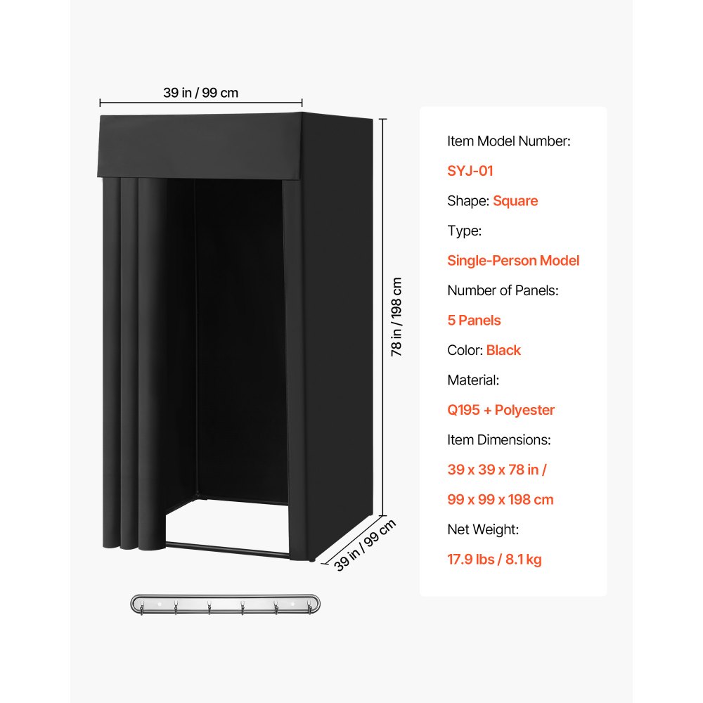 VEVOR Fitting Room, Portable Dressing Room with Thick Polyester Curtains, Privacy Space with Shading Curtain and a Hook, for Boutique, Mall, Tailor's Store & Outdoor Activity 99 x 99 x 198 cm (Black)