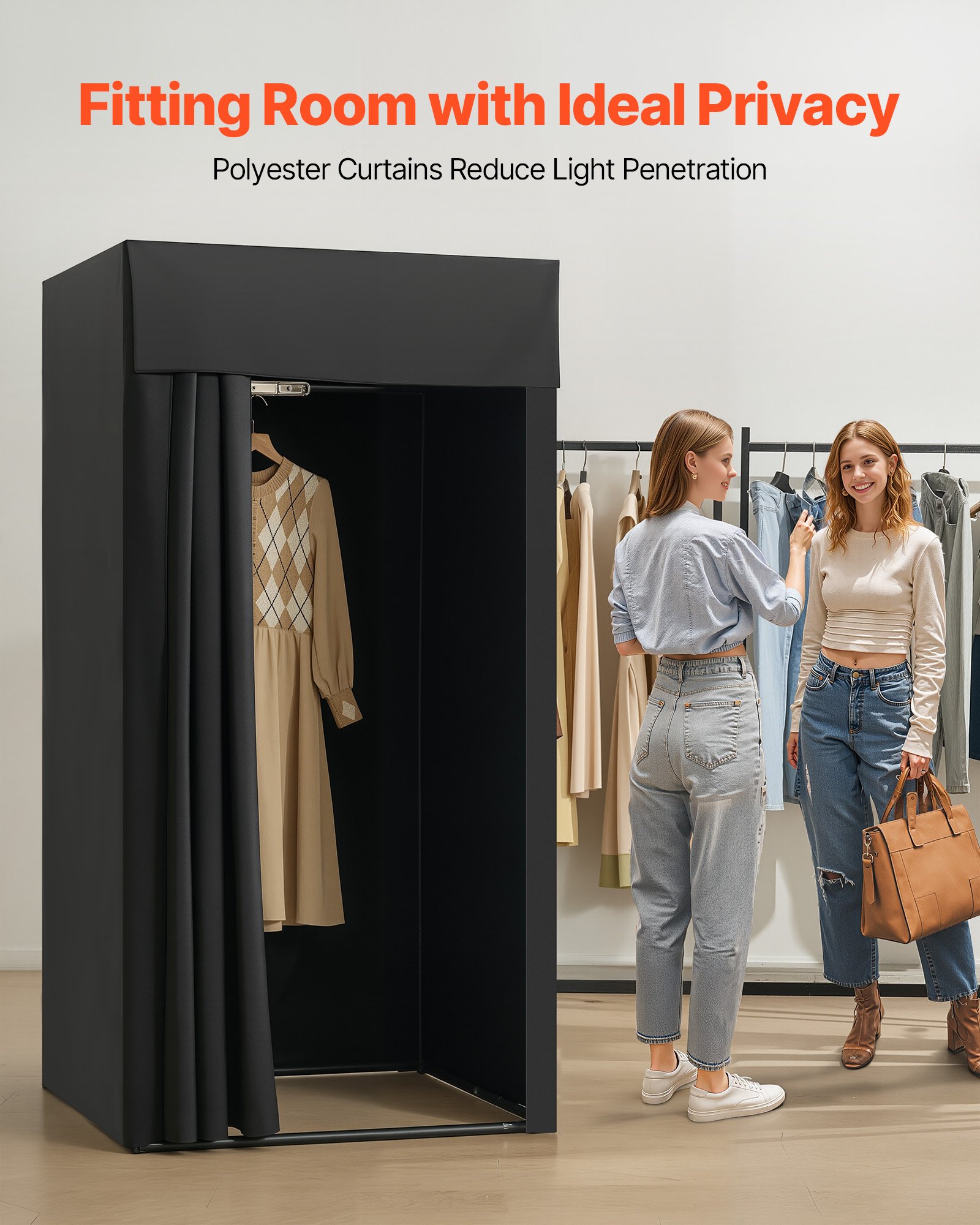VEVOR Fitting Room, Portable Dressing Room with Thick Polyester Curtains, Privacy Space with Shading Curtain and a Hook, for Boutique, Mall, Tailor's Store & Outdoor Activity 99 x 99 x 198 cm (Black)