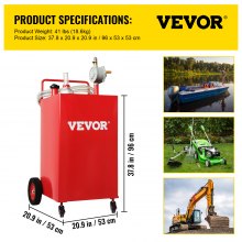 VEVOR Fuel Caddy Tanque de almacenamiento de combustible de 30 galones, 4 ruedas con bomba Manuel, rojo