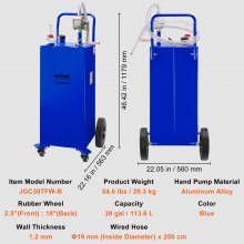 VEVOR Fuel Caddy Tanque de almacenamiento de combustible de 30 galones, 4 ruedas con bomba Manuel, azul