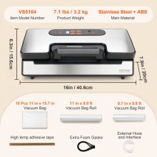VEVOR Máquina Selladora al Vacío para Alimentos Secos y Húmedos 90 kPa Termoselladora 130W Multifuncional Auto Manual Cortador Integrado 2 Rollos Bolsas Manguera Externa para Conservación de Alimentos