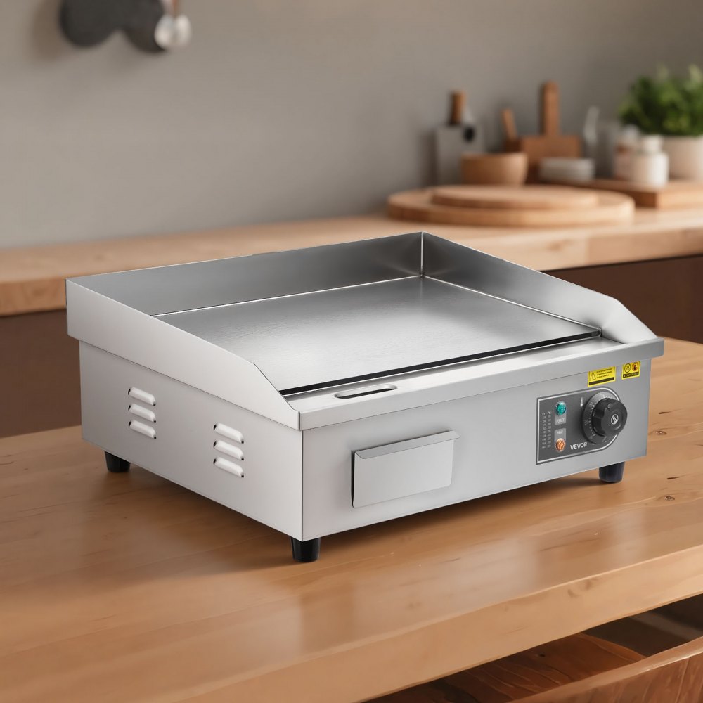 VEVOR Plancha Eléctrica 3200 W 535 x 300 mm, Control de Temperatura 50 a 300 °C, Parrilla de Encimera de Acero Inoxidable con Superficie Plana, 4 Almohadillas para los Pies, para Carne y Panqueques