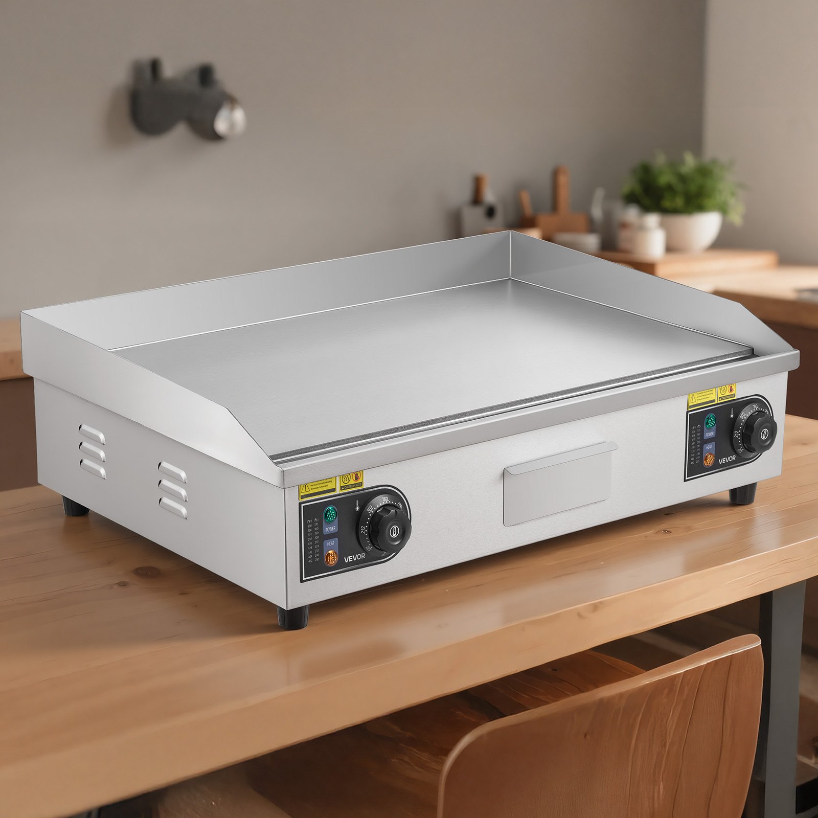 VEVOR Plancha Eléctrica Profesional 725x400 mm 4400 W, Termostato Ajustable de 50 a 300 °C, Placa con Protección contra Salpicaduras, Cuerpo de Acero Inoxidable, para Uso en Interiores y Exteriores