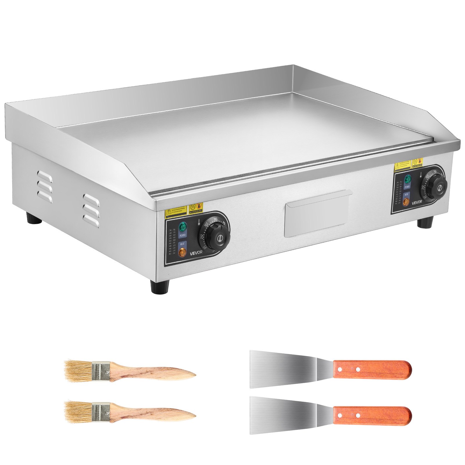 VEVOR Plancha Eléctrica Profesional 725x400 mm 4400 W, Termostato Ajustable de 50 a 300 °C, Placa con Protección contra Salpicaduras, Cuerpo de Acero Inoxidable, para Uso en Interiores y Exteriores