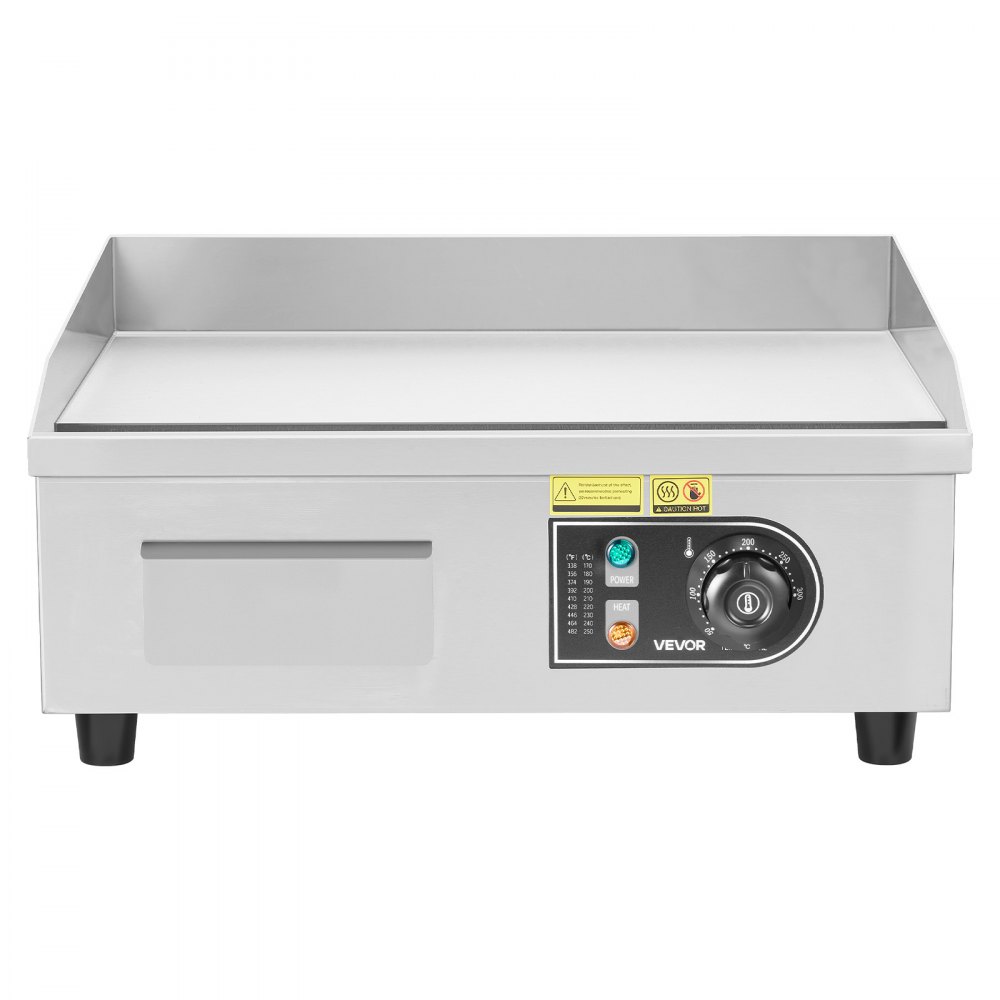 VEVOR Plancha Eléctrica 2800 W 450 x 300 mm, Control de Temperatura 50 a 300 °C, Parrilla de Encimera de Acero Inoxidable con Superficie Plana, 4 Almohadillas para los Pies, para Carne y Panqueques