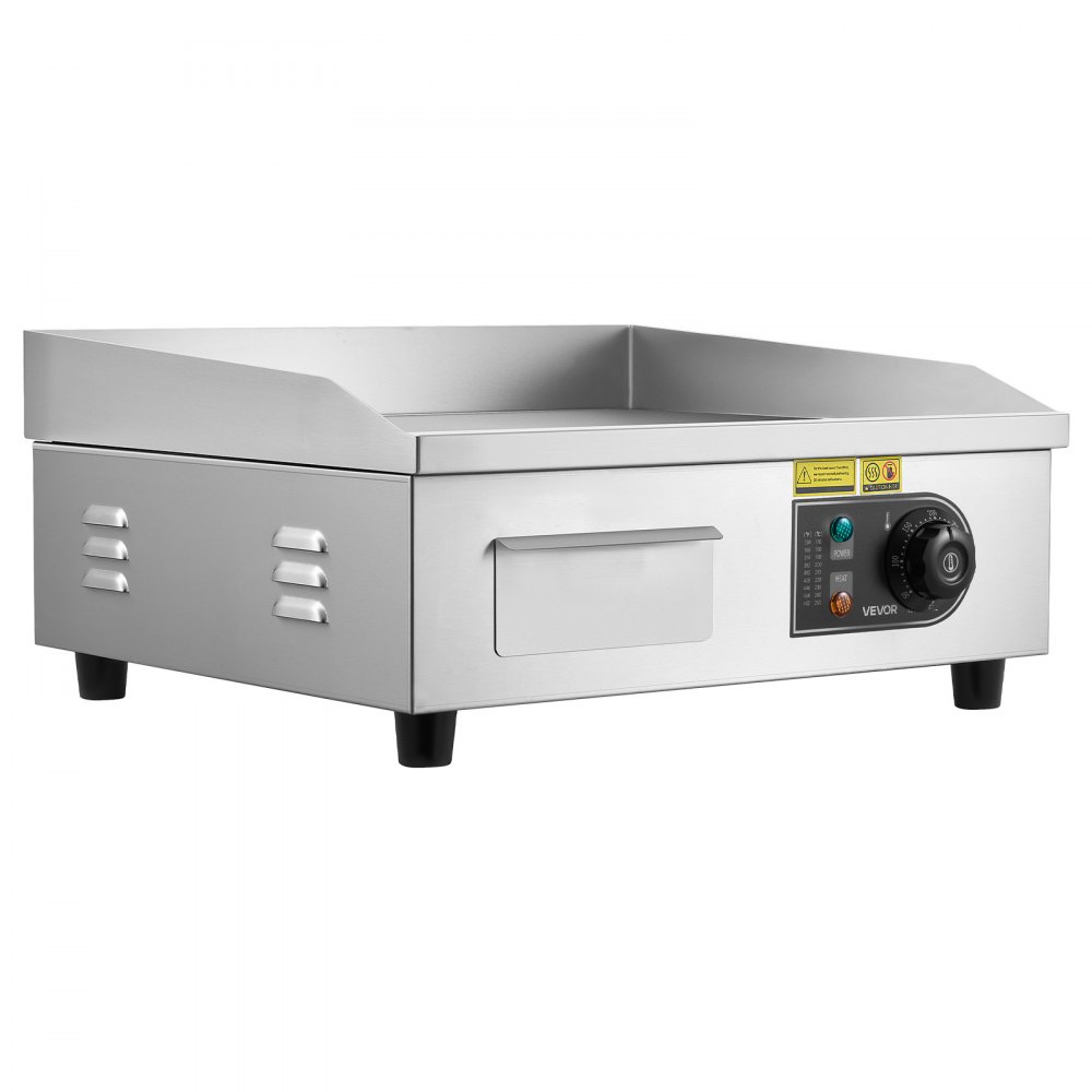 VEVOR Plancha Eléctrica 2800 W 450 x 300 mm, Control de Temperatura 50 a 300 °C, Parrilla de Encimera de Acero Inoxidable con Superficie Plana, 4 Almohadillas para los Pies, para Carne y Panqueques