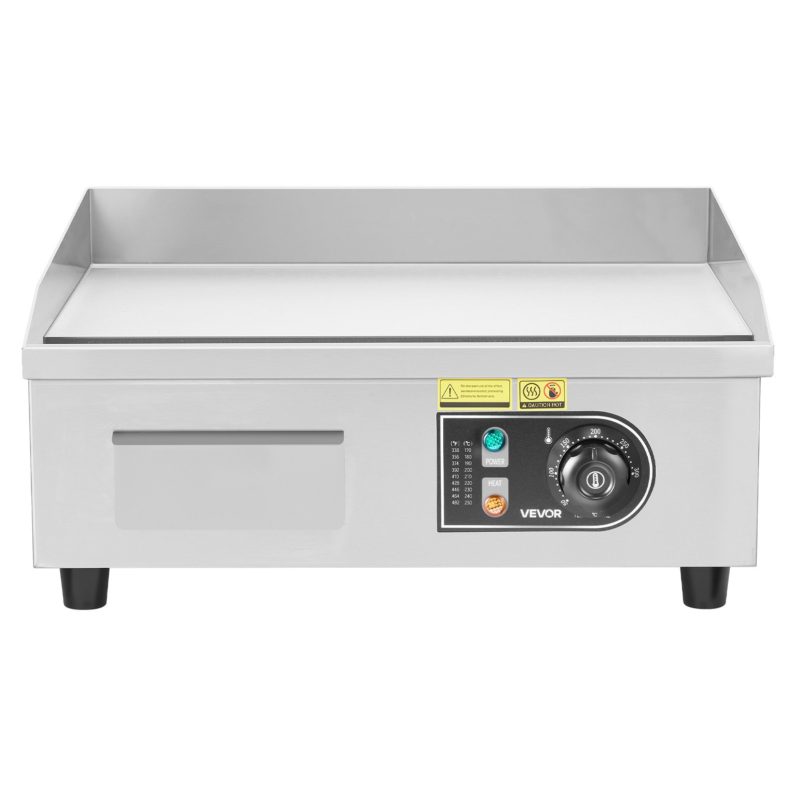 VEVOR Plancha Eléctrica 2800 W 450 x 300 mm, Control de Temperatura 50 a 300 °C, Parrilla de Encimera de Acero Inoxidable con Superficie Plana, 4 Almohadillas para los Pies, para Carne y Panqueques
